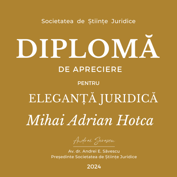Mihai Hotca a fost premiat de Societatea de Științe Juridice în cadrul Galei aniversare JURIDICE.ro – 20 de ani